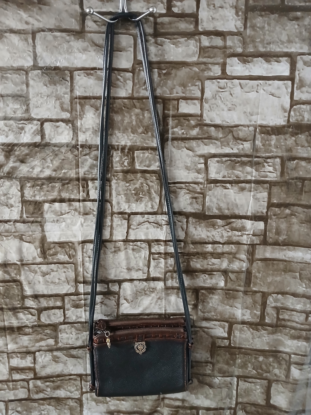 Brighton Black Crossbody with Brown Trim and Gold Accents